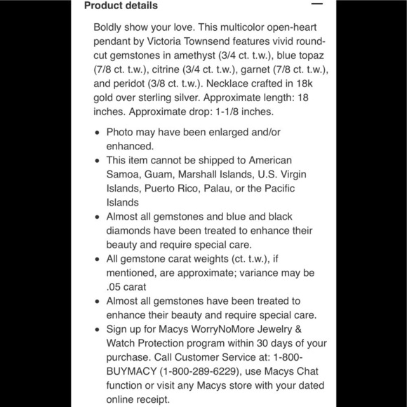 🔥ON SALE🔥💖Victoria Townsend Heart Pendant Gemstone Genuine - Picture 3 of 3